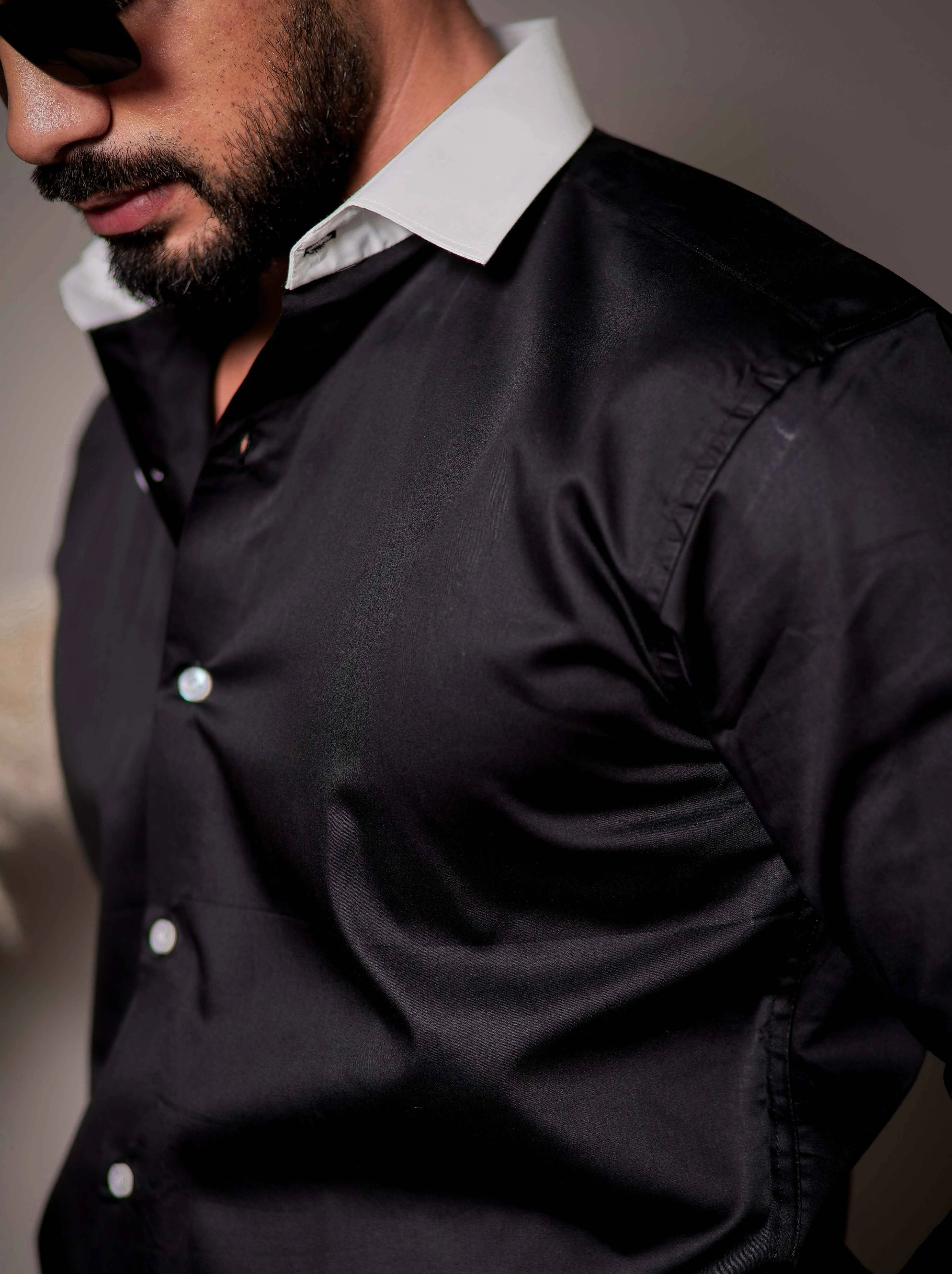 Black Satin Cotton Premium Shirt