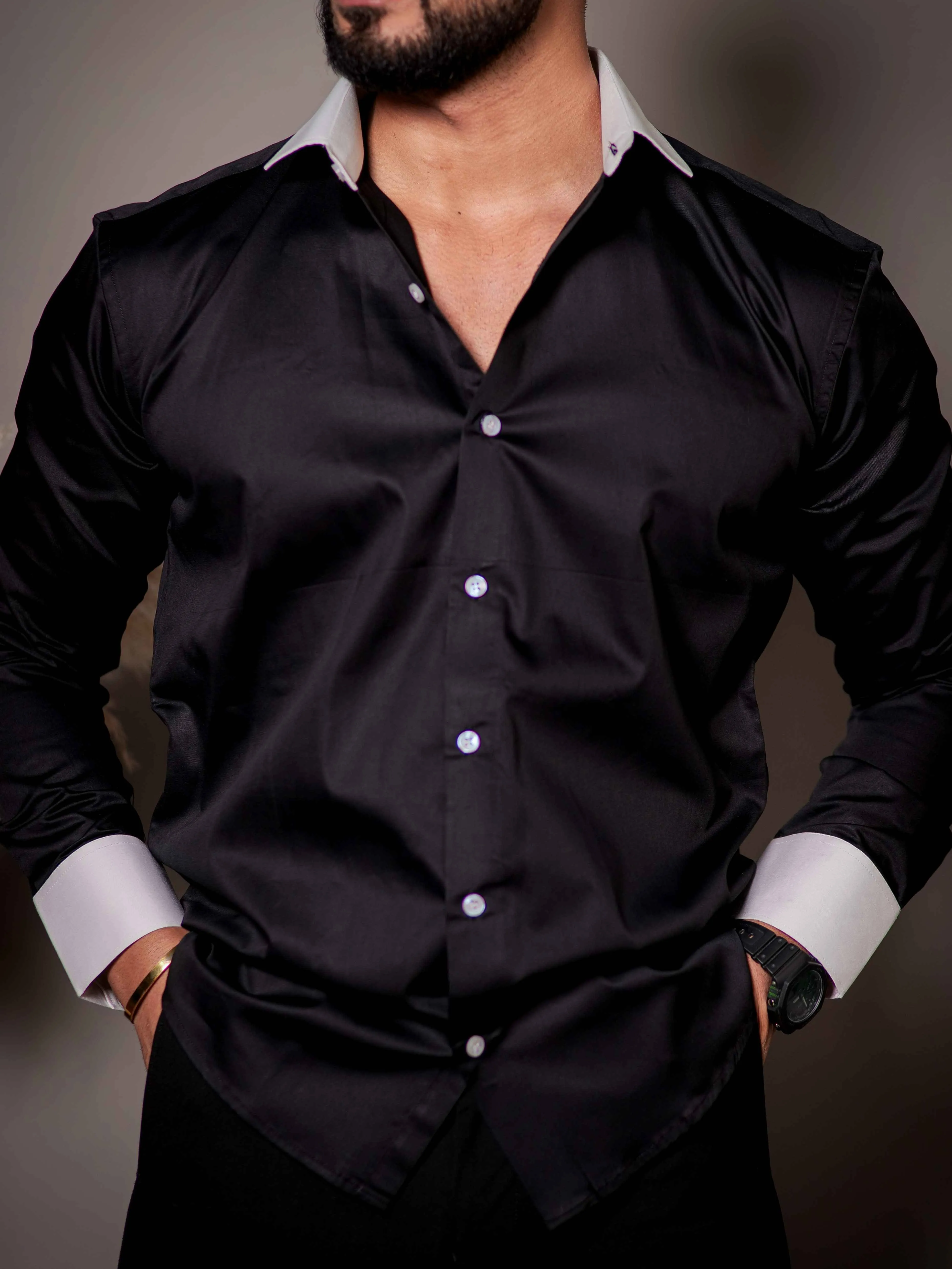 Black Satin Cotton Premium Shirt