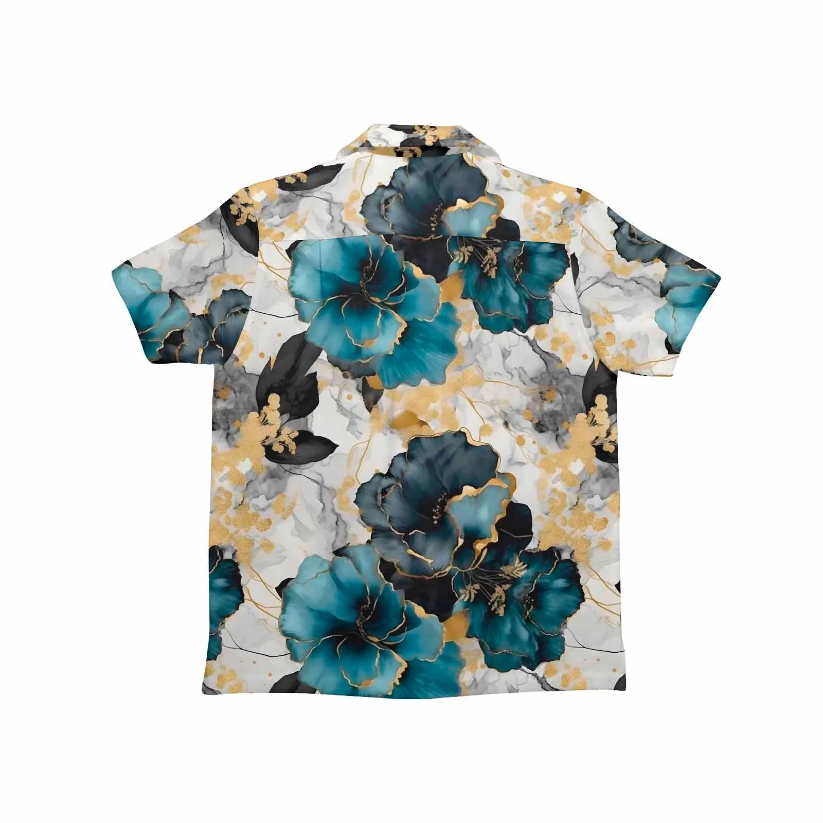 Blue & Gold Ink Floral  Little Boys Hawaiian Shirt