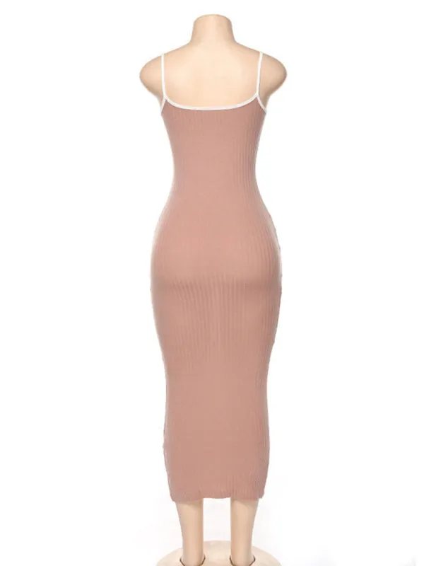 Bodycon Cami Midi Dress in Contrast Binding