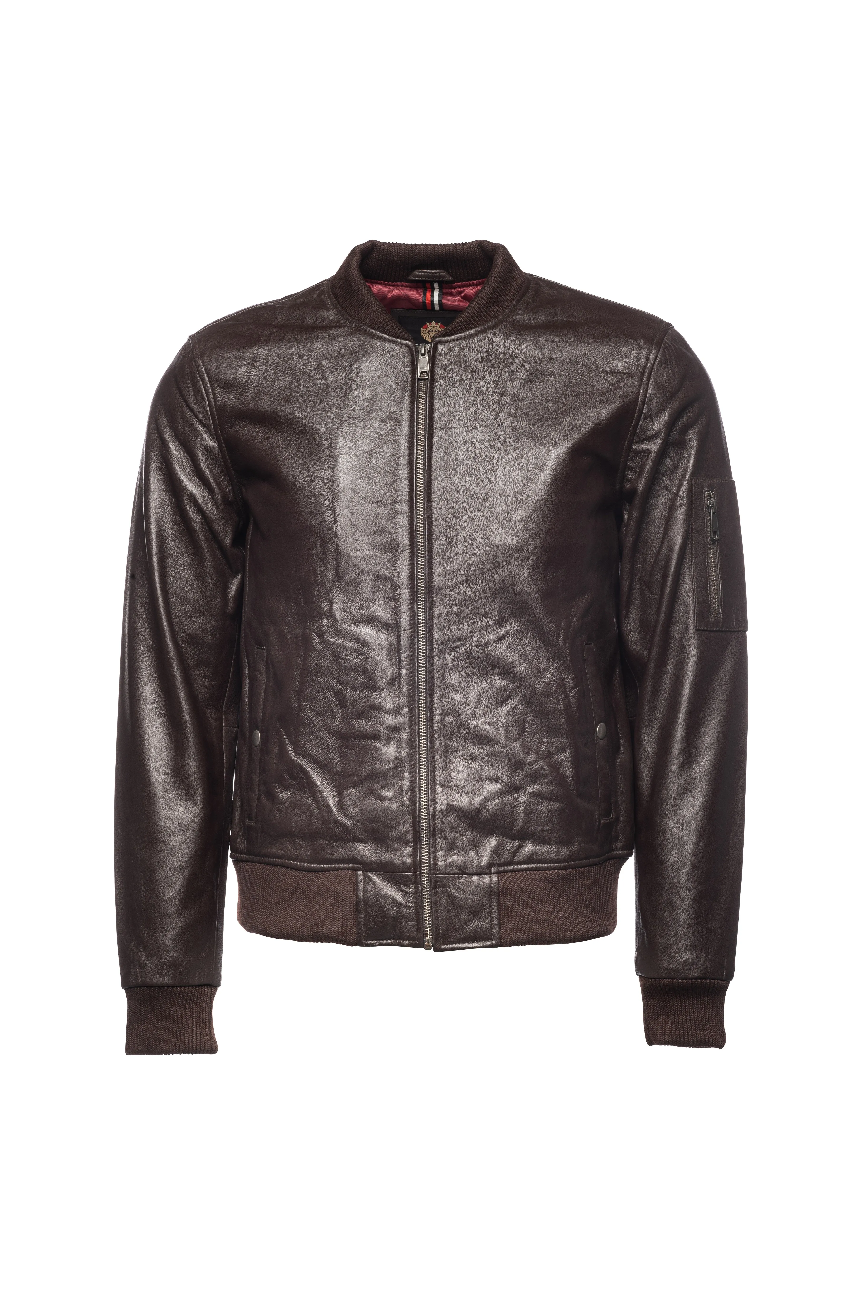 Bomber Leather Jacket-Brown