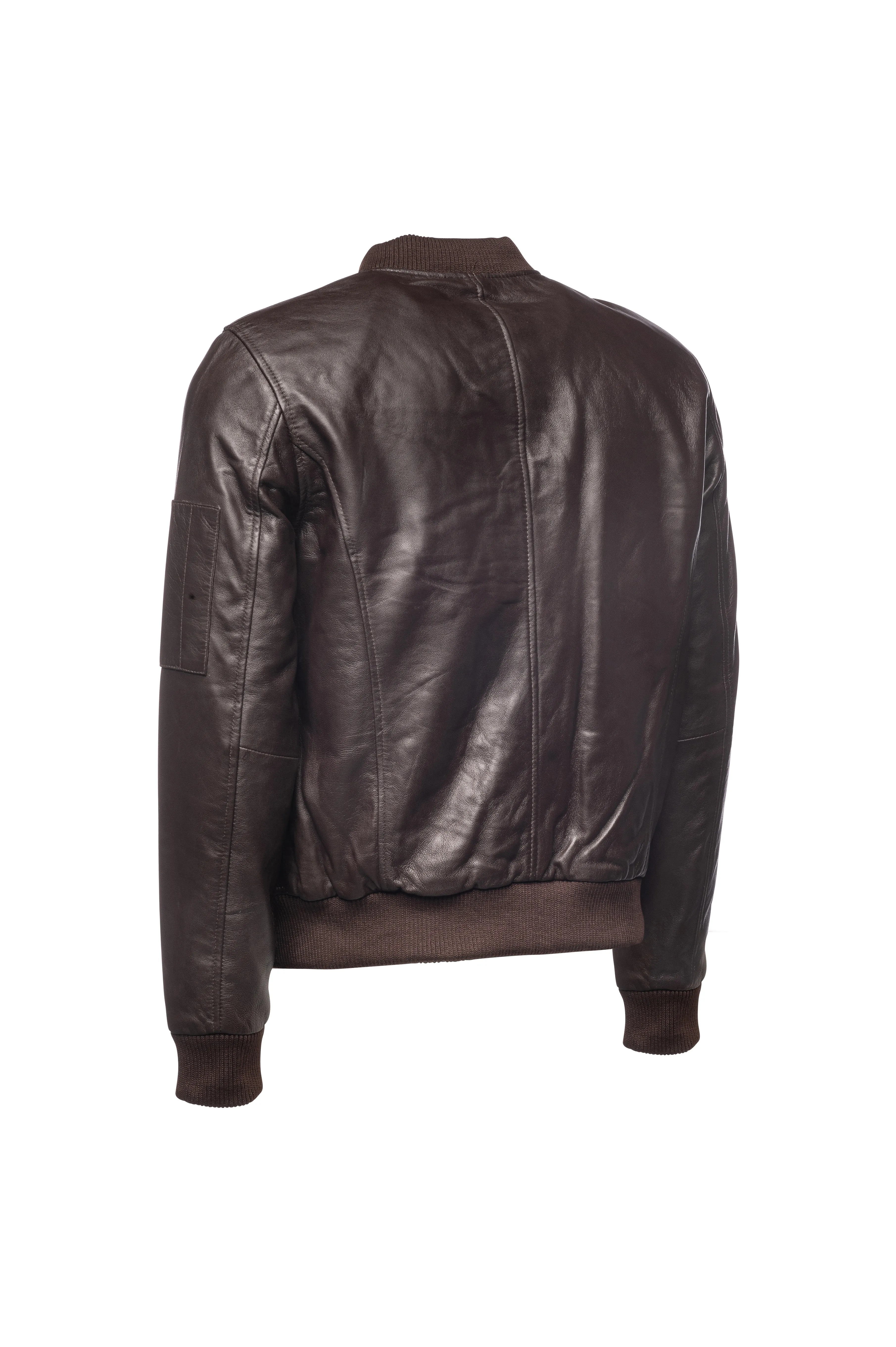 Bomber Leather Jacket-Brown