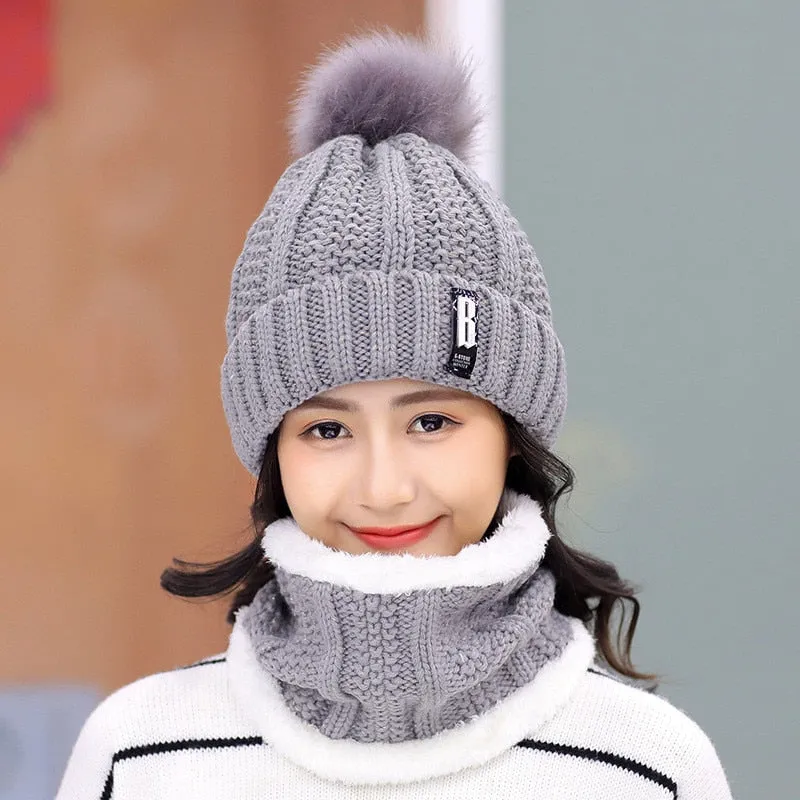 Brand Winter Knitted Beanies Hats Women Thick Warm Beanie Skullies Hat Female knit Letter Bonnet Beanie Caps Outdoor Riding Sets