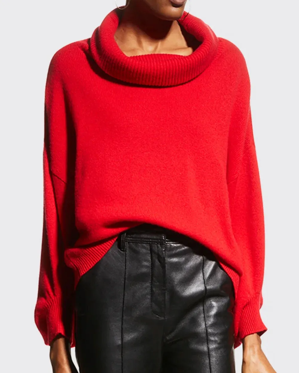 Bright Poppy Balloon Sleeve Cheryl Turtleneck Sweater