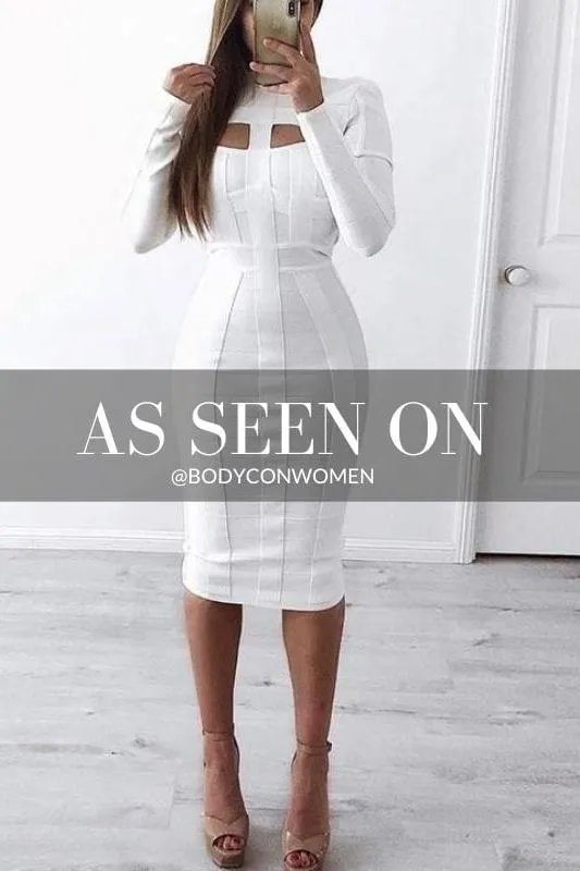 Brooke Long Sleeve Bandage Dress - Pearl White