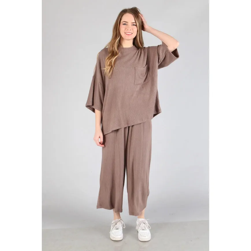 Brushed Wide Leg Pants Coffee