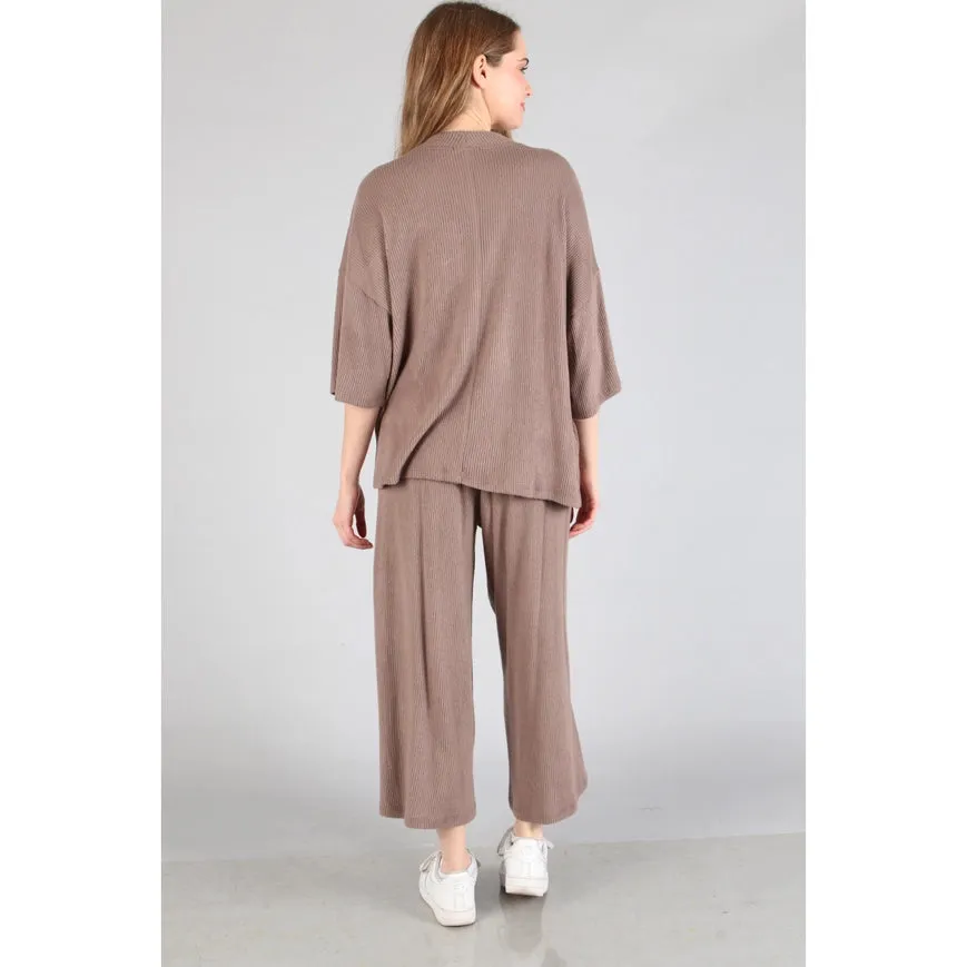 Brushed Wide Leg Pants Coffee