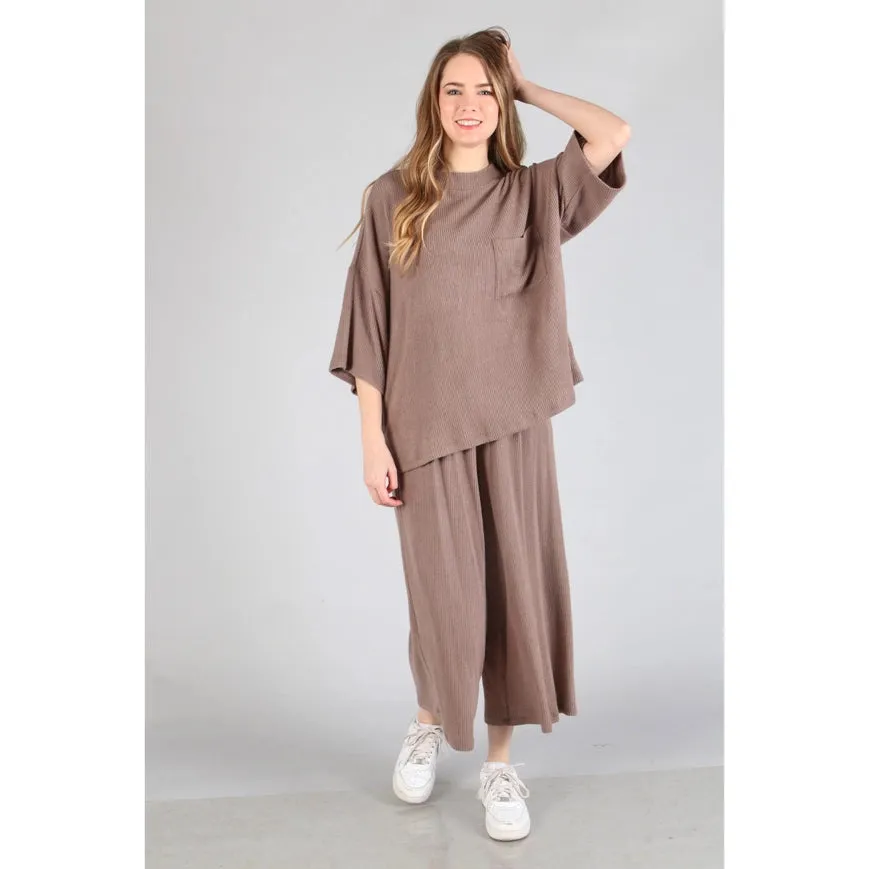 Brushed Wide Leg Pants Coffee