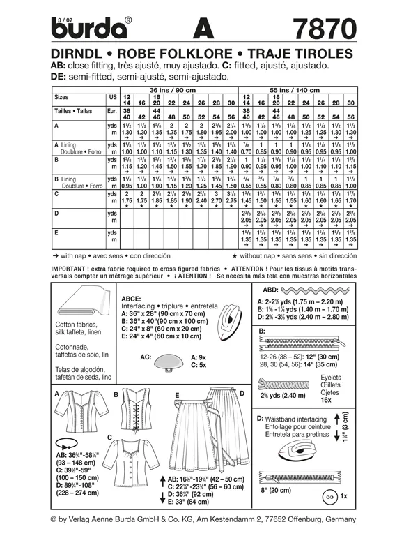 Burda 7870 Dirndl Dress Pattern