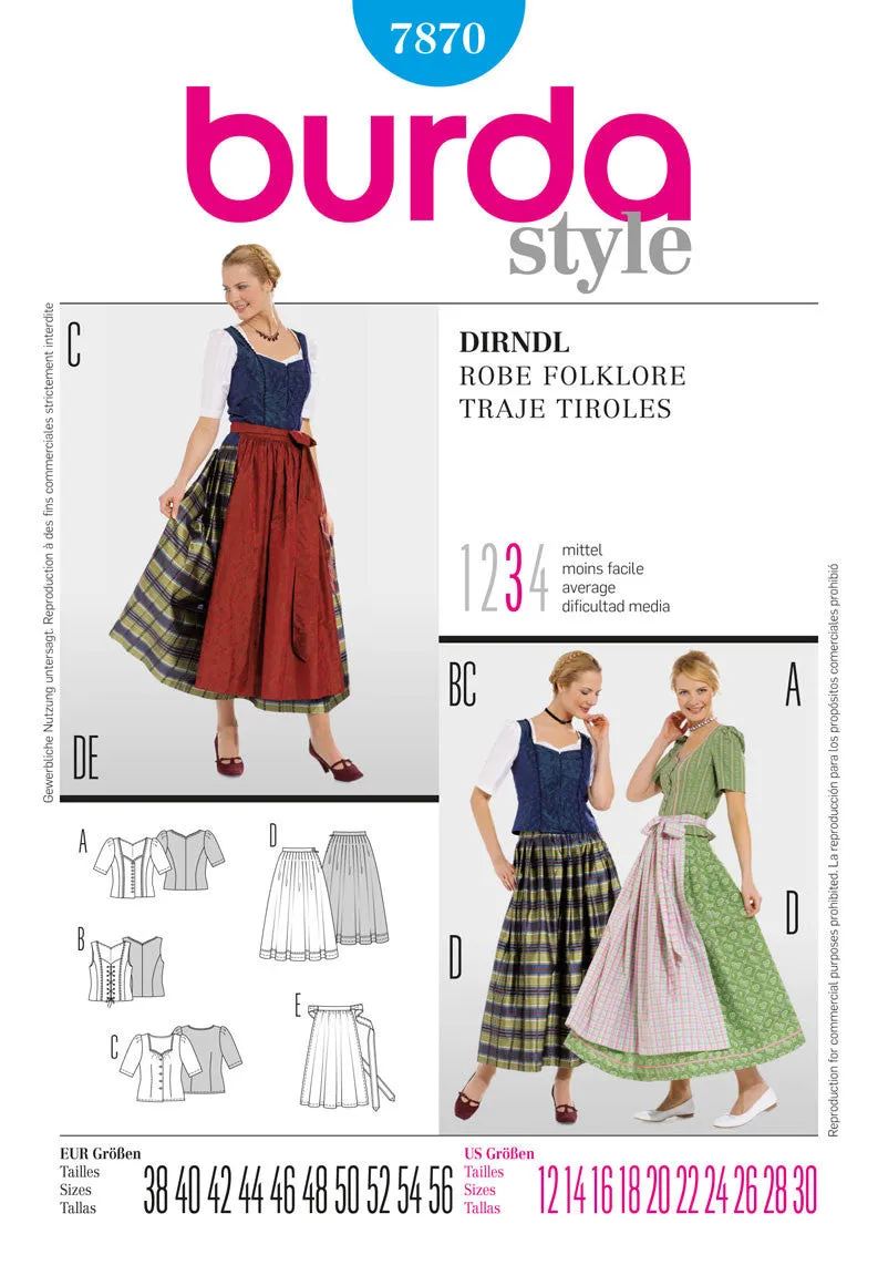 Burda 7870 Dirndl Dress Pattern