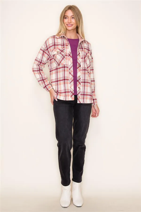 Burgundy & Blush Next Chapter Plaid Hooded Shacket - FINAL SALE