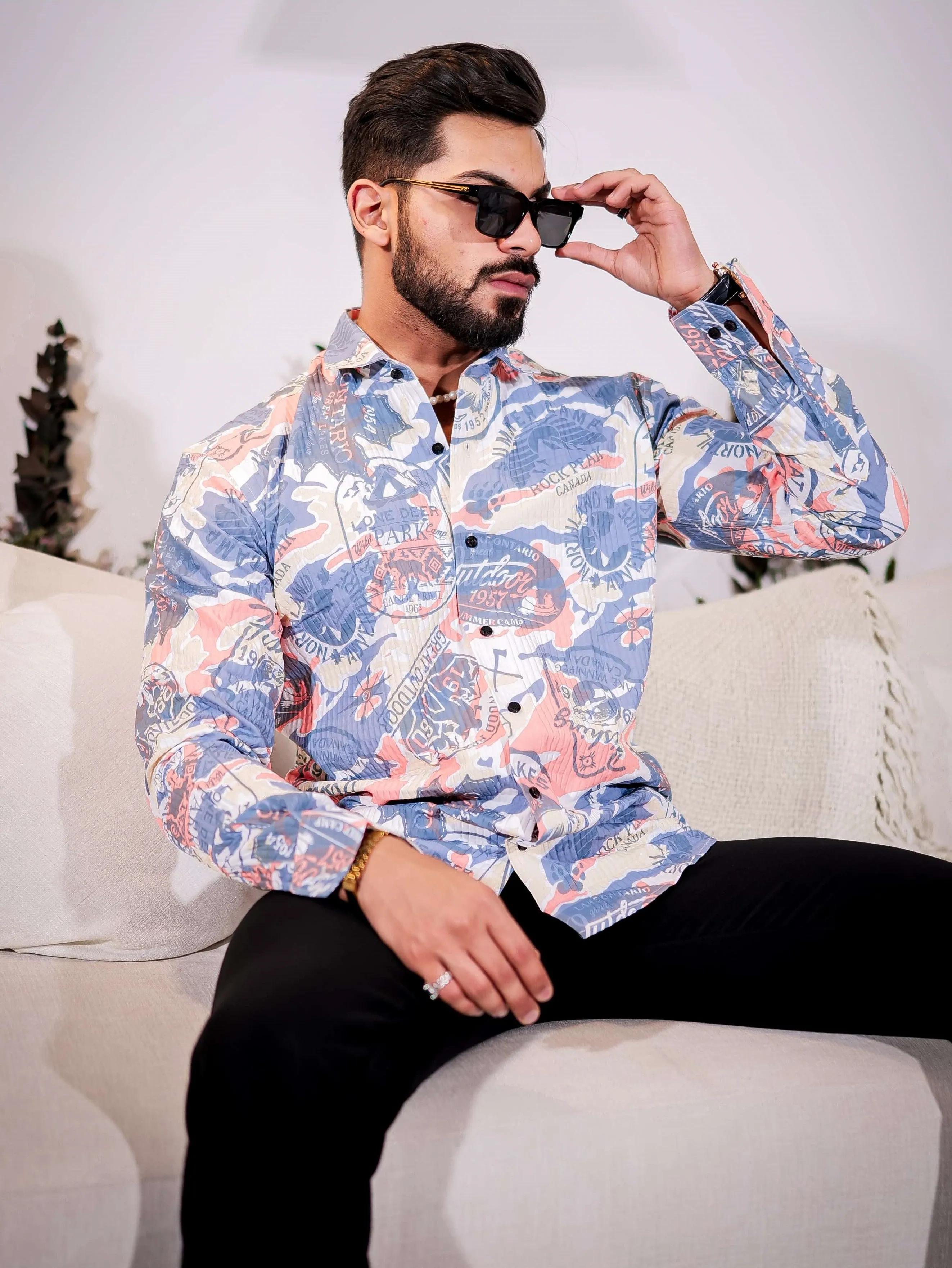 Cadet Blue Multicolor Imported Premium Shirt for Men's