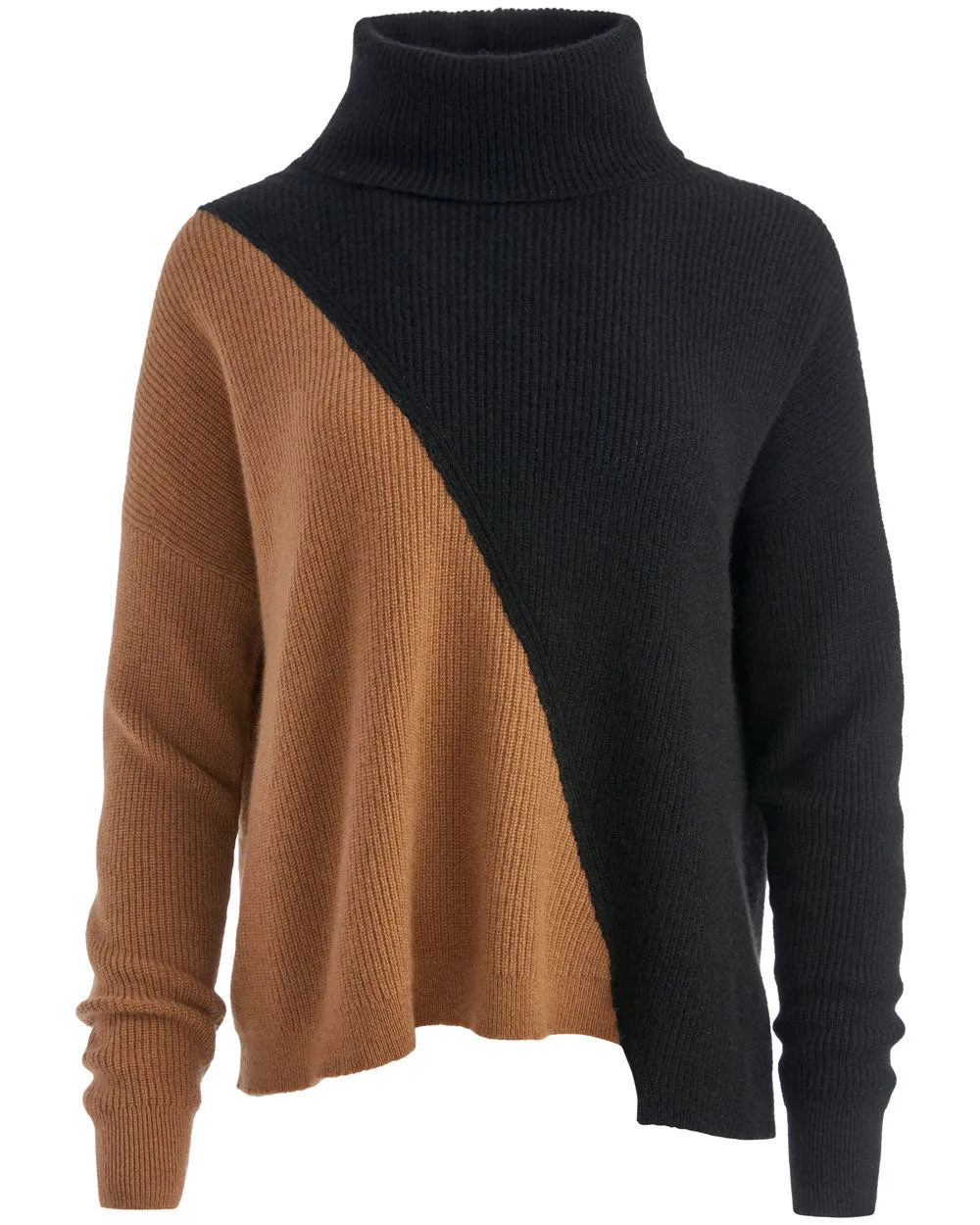 Camel Black Color Block Jacob Turtleneck