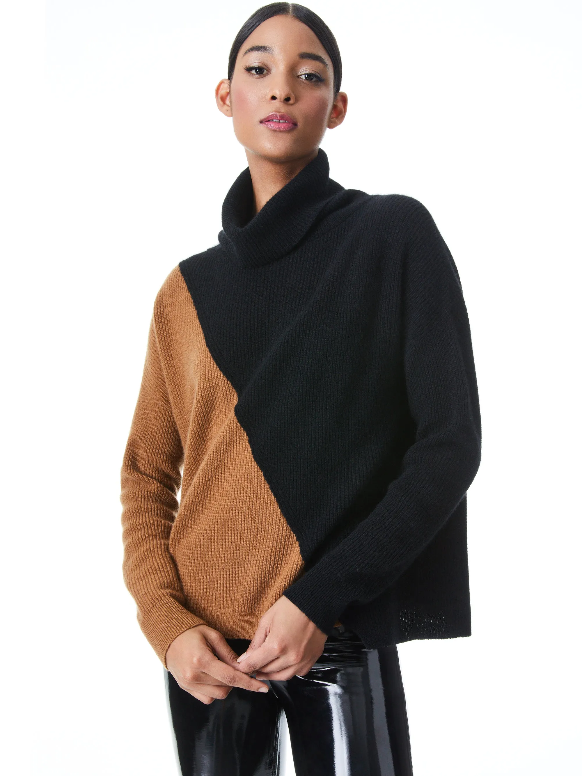 Camel Black Color Block Jacob Turtleneck