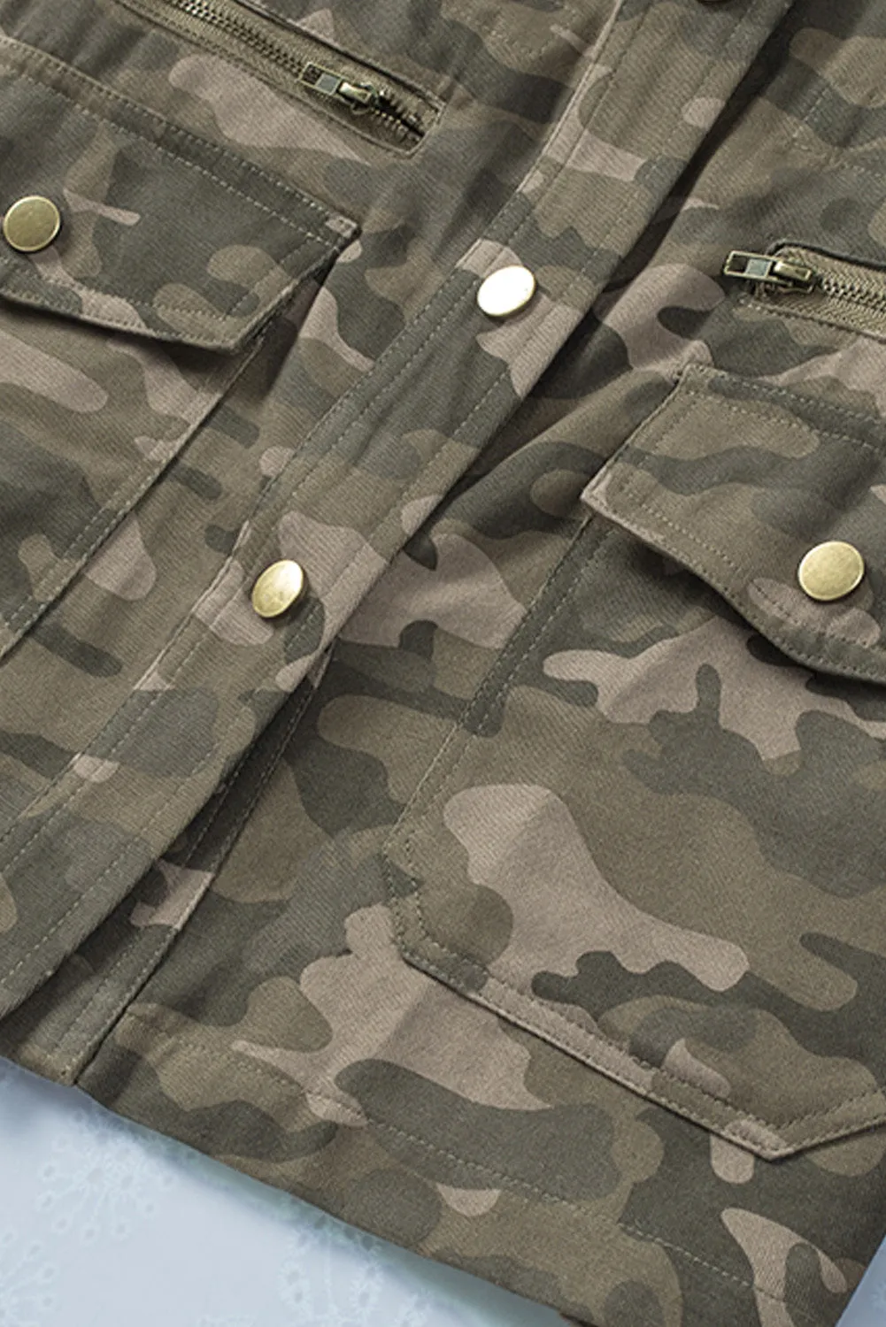 Camo Print Green Multi Pockets Button-up Jacket