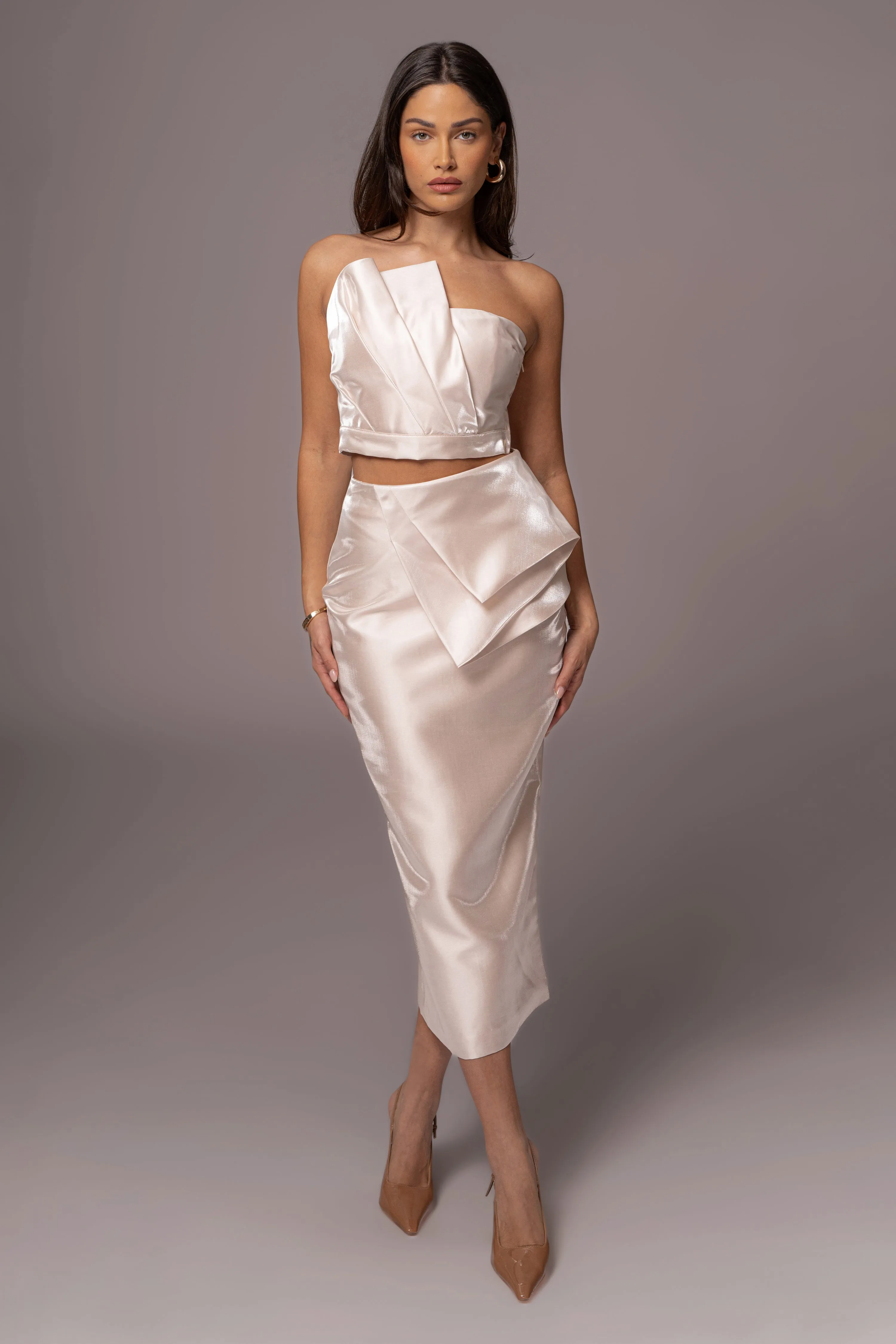 Champagne Reception Pleated Midi Skirt