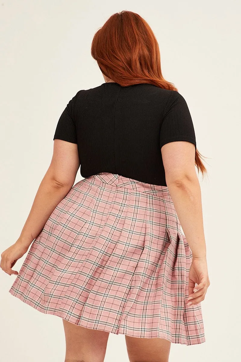 Check Pleated Skirt Mini