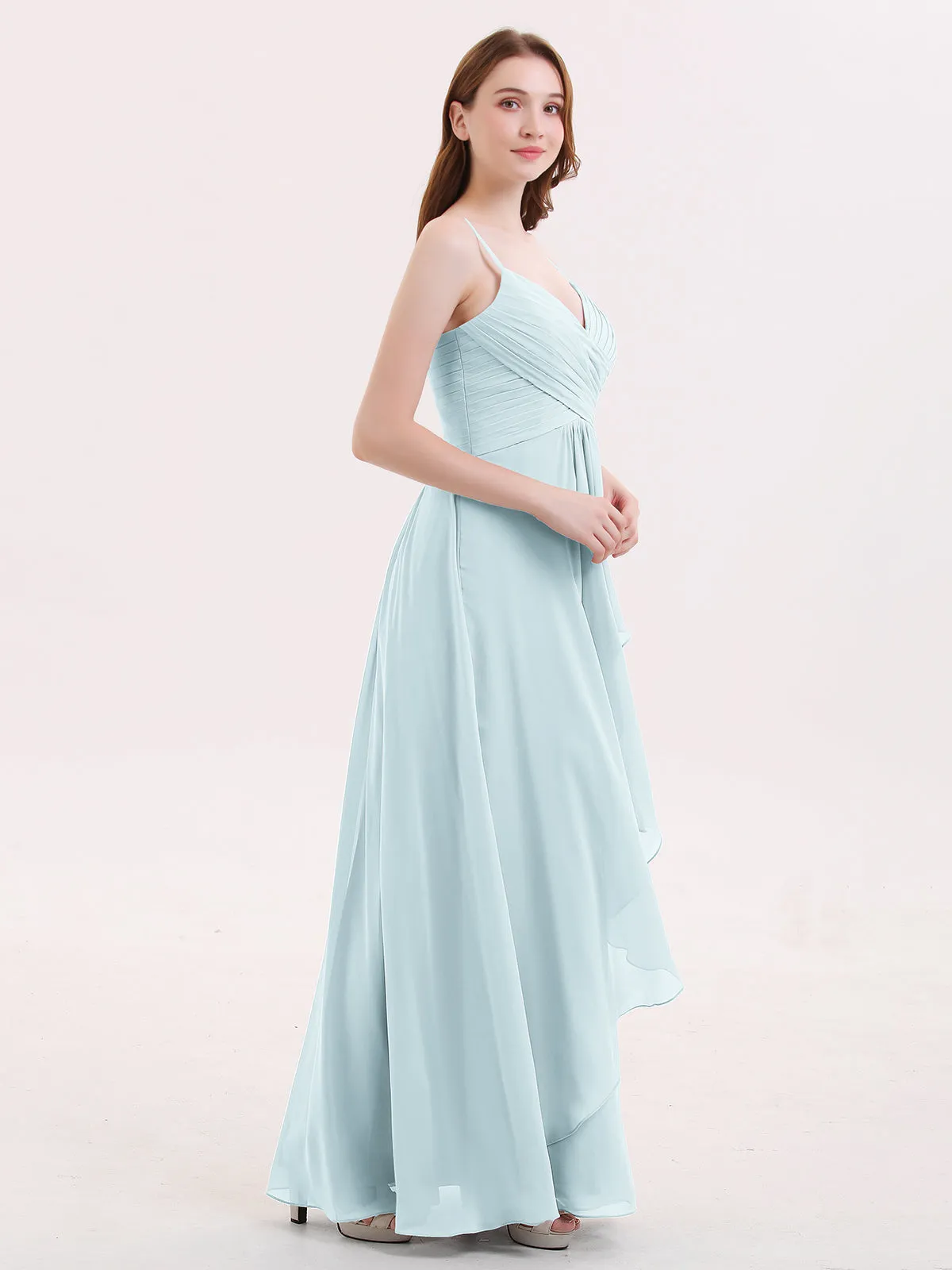 Chiffon Bridesmaid Dresses with Cascade Skirt-Mist Plus Size