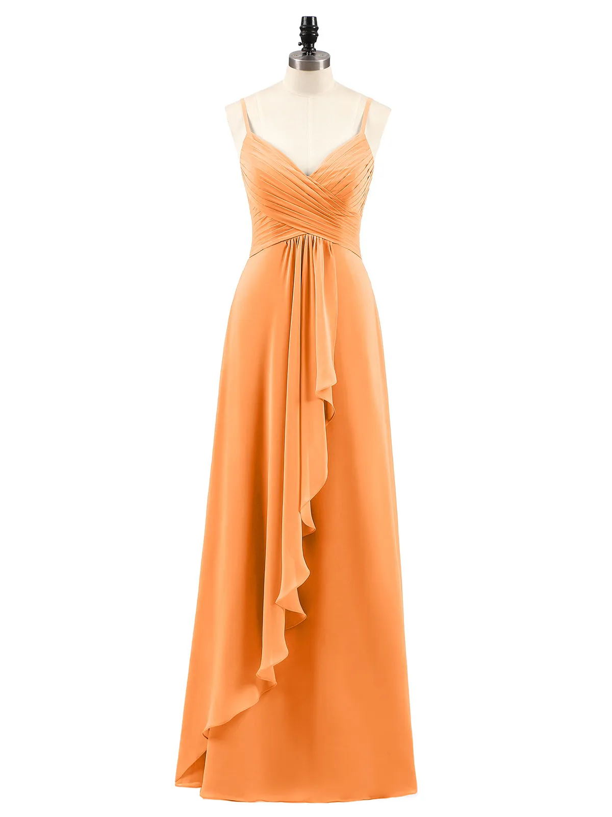 Chiffon Bridesmaid Dresses with Cascade Skirt-Orange Plus Size