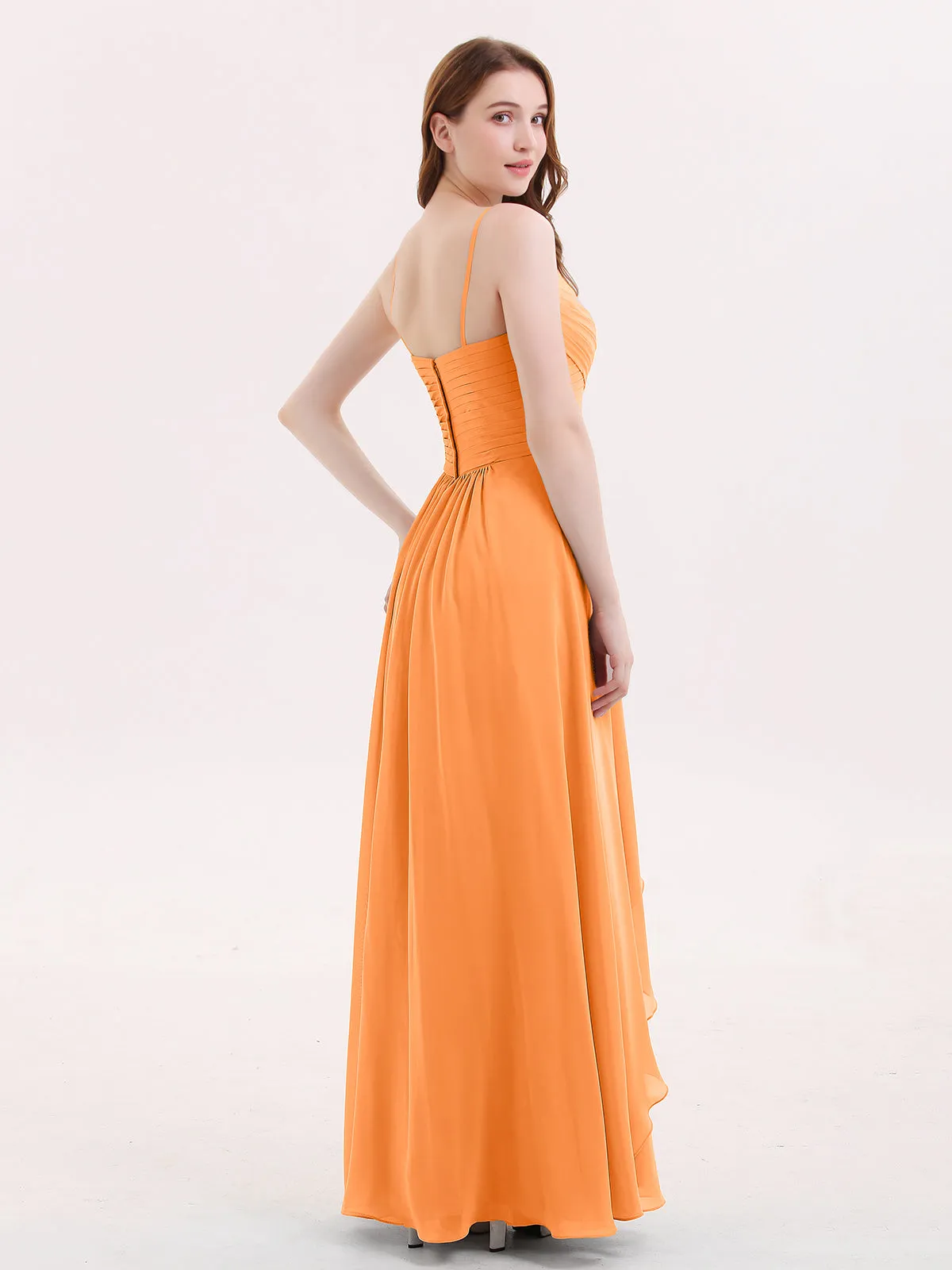 Chiffon Bridesmaid Dresses with Cascade Skirt-Orange Plus Size