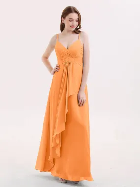 Chiffon Bridesmaid Dresses with Cascade Skirt-Orange Plus Size