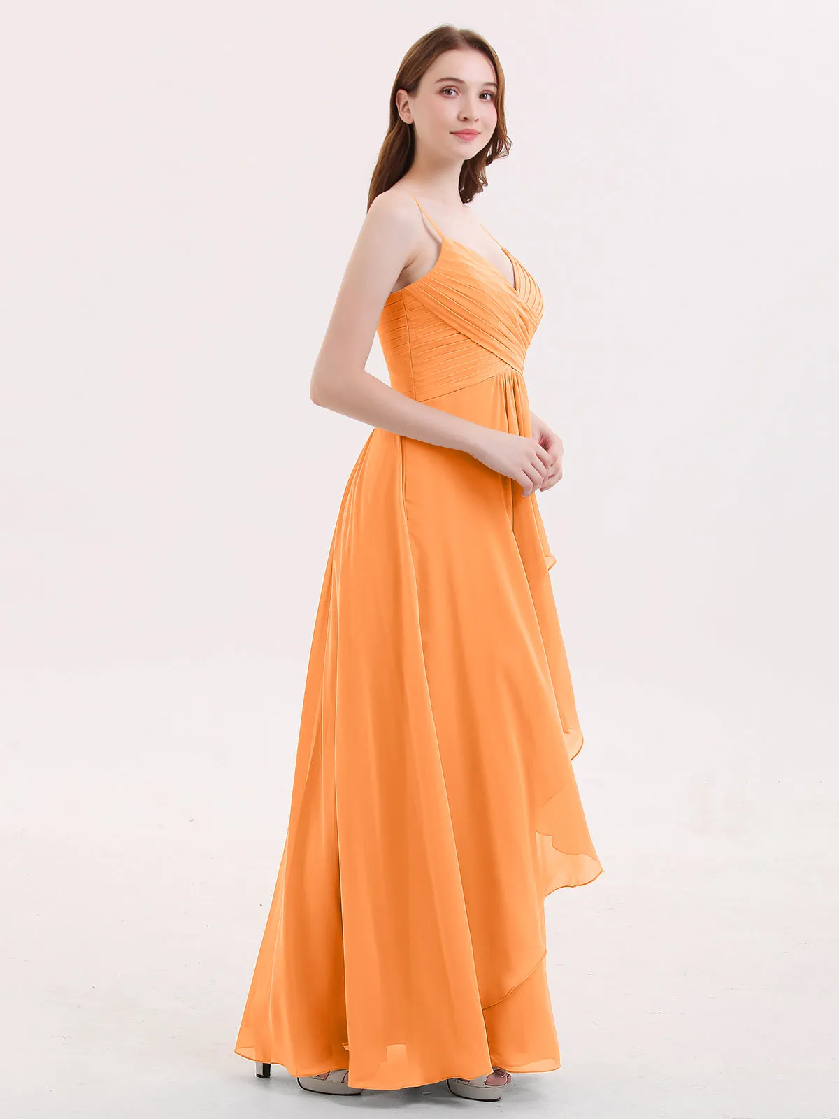 Chiffon Bridesmaid Dresses with Cascade Skirt-Orange Plus Size