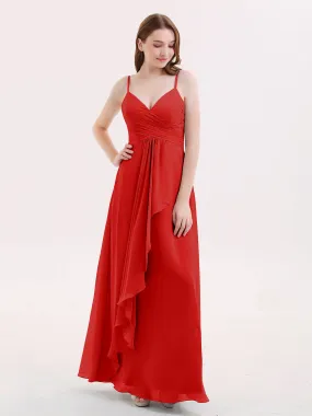 Chiffon Bridesmaid Dresses with Cascade Skirt-Red Plus Size