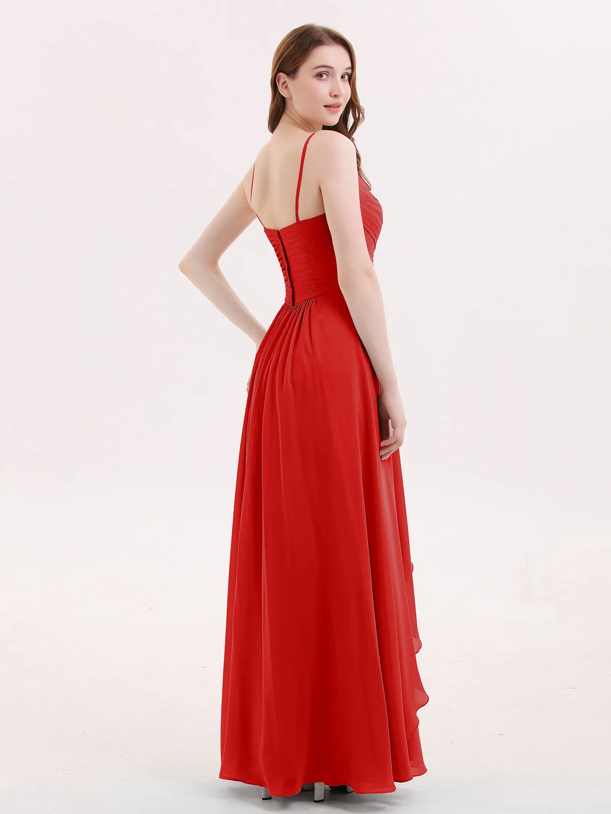 Chiffon Bridesmaid Dresses with Cascade Skirt-Red Plus Size