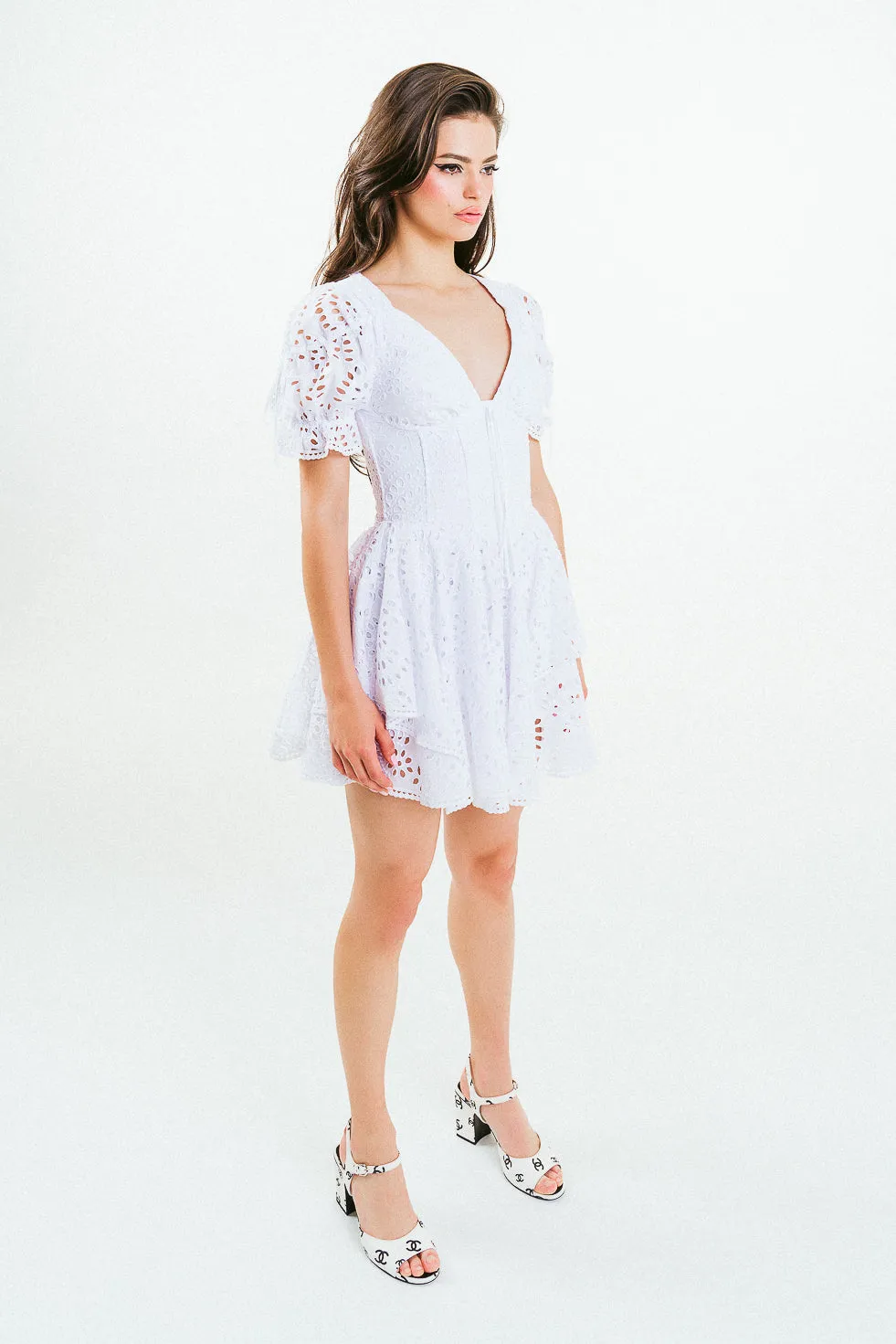 'CHRISTIE' Broderie Anglaise White Cotton Mini Dress