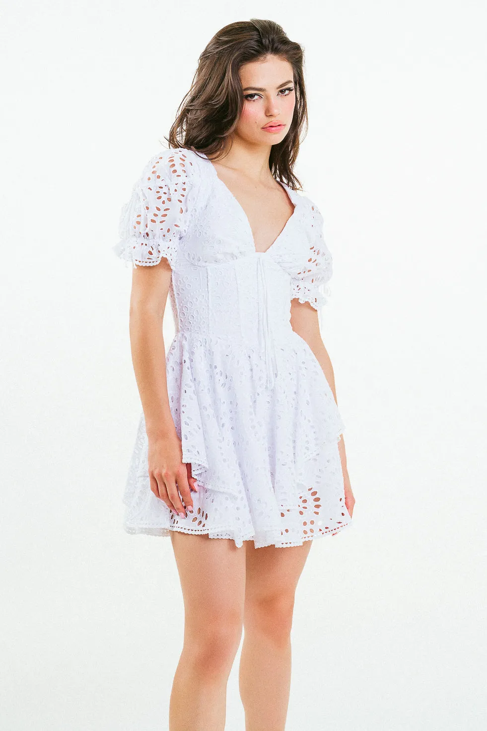 'CHRISTIE' Broderie Anglaise White Cotton Mini Dress