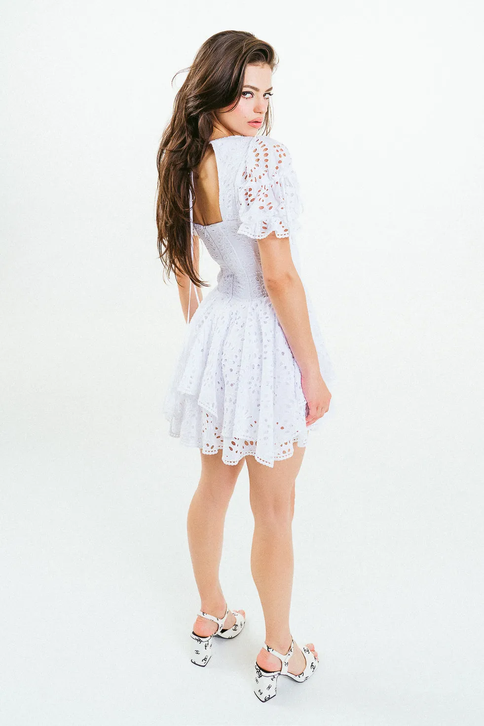 'CHRISTIE' Broderie Anglaise White Cotton Mini Dress