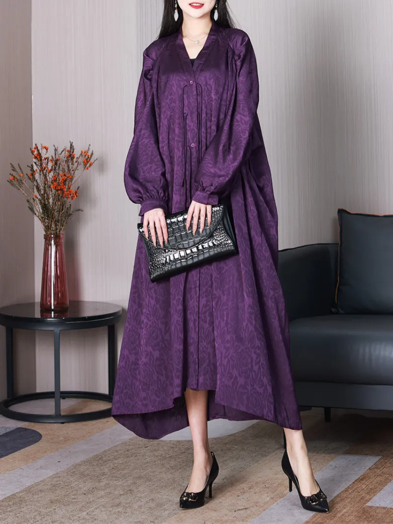 Classy Silk Bat Sleeves A-line Dress