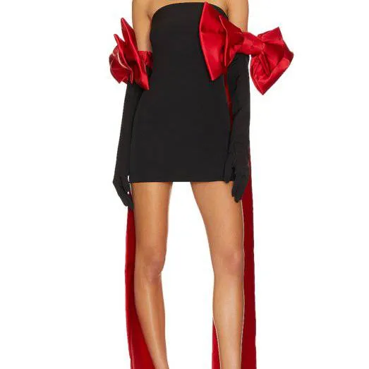 Cody Strapless Mini Dress with Bow Gloves