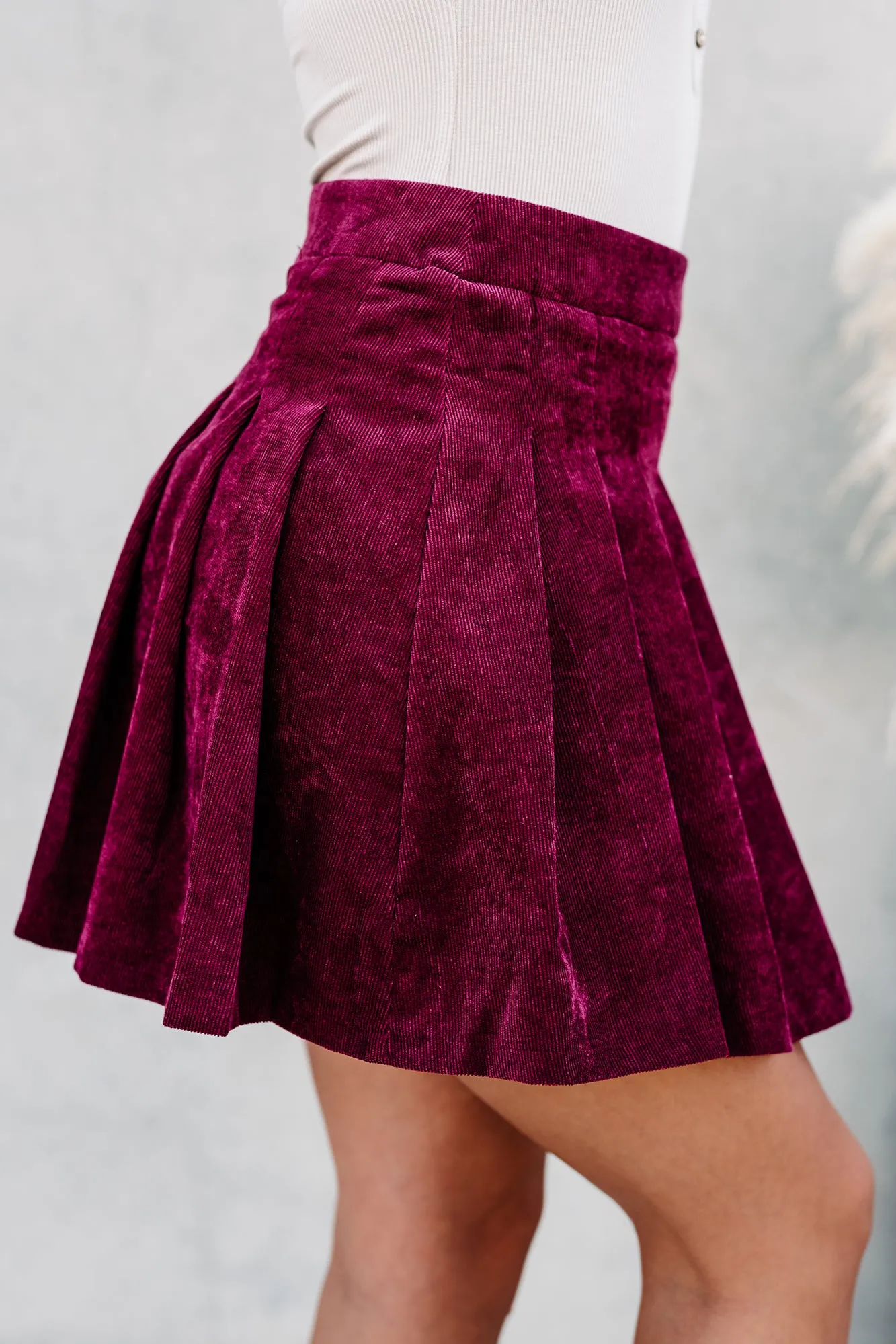 Corduroy Cutie Pleated Corduroy Skort (Winery)