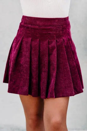 Corduroy Cutie Pleated Corduroy Skort (Winery)