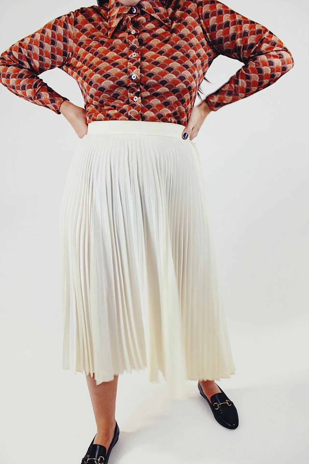 Cream Pleated Skirt