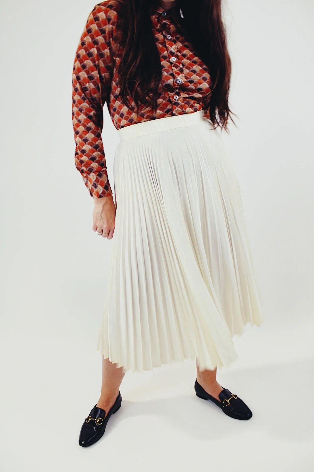 Cream Pleated Skirt