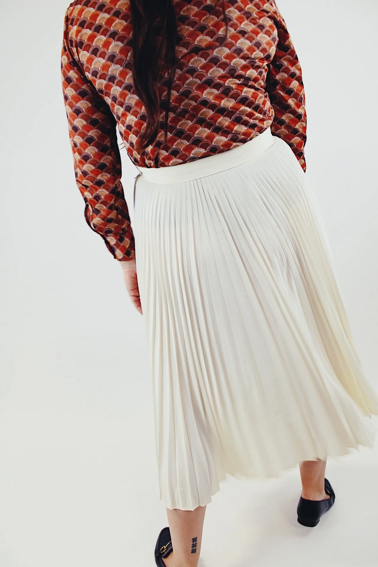 Cream Pleated Skirt