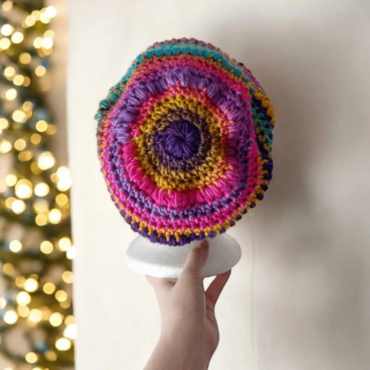 Crochet rainbow Slouchy Beanie | Bobble Beret | Slouchy Hat in bright vibrant pop candy colour| Knit beanie in rainbow mix | Knit winter hat