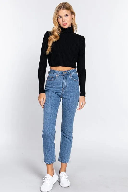 Cropped Turtleneck-Black