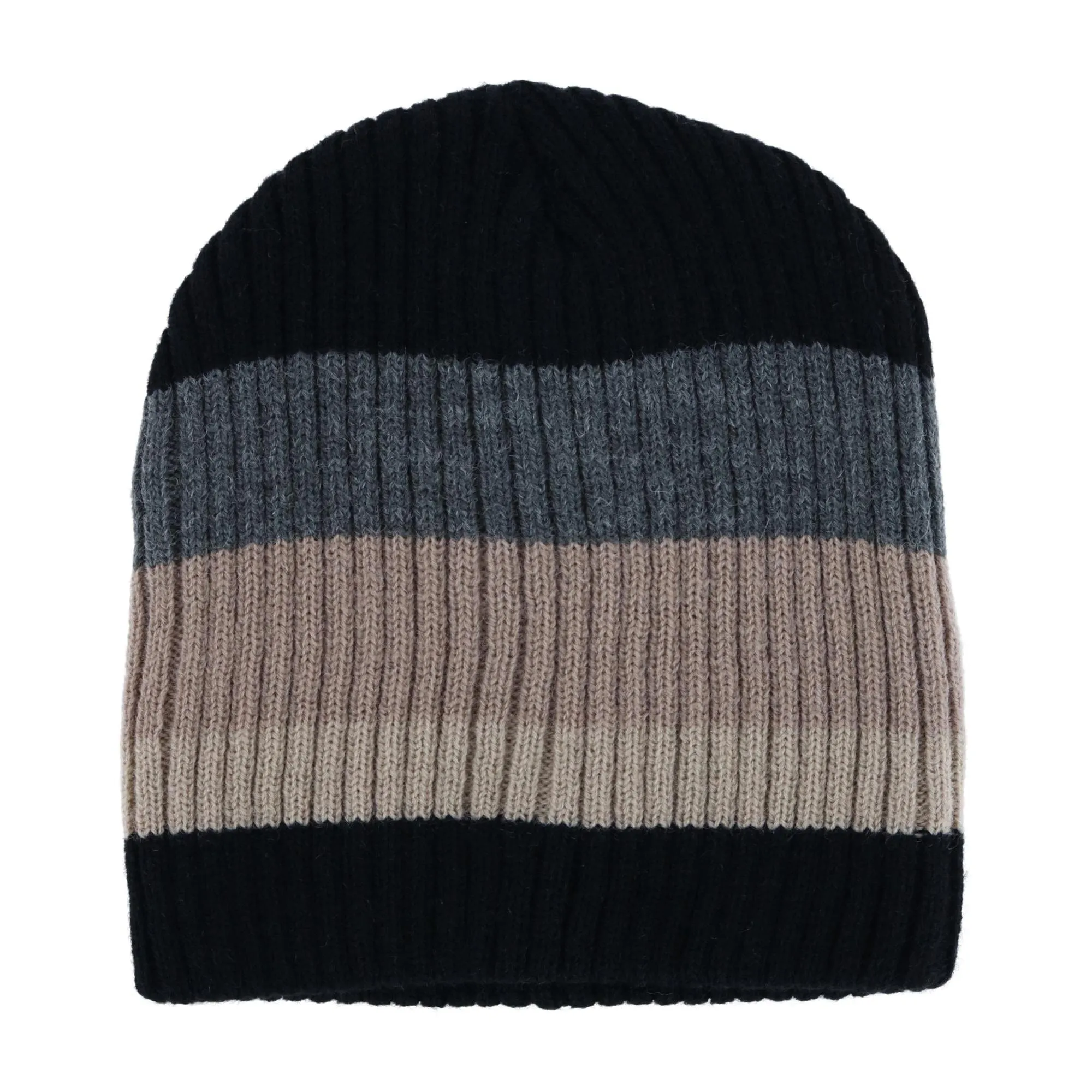 CTM® Men's Heavy Knit Wool Blend Striped Winter Beanie Hat