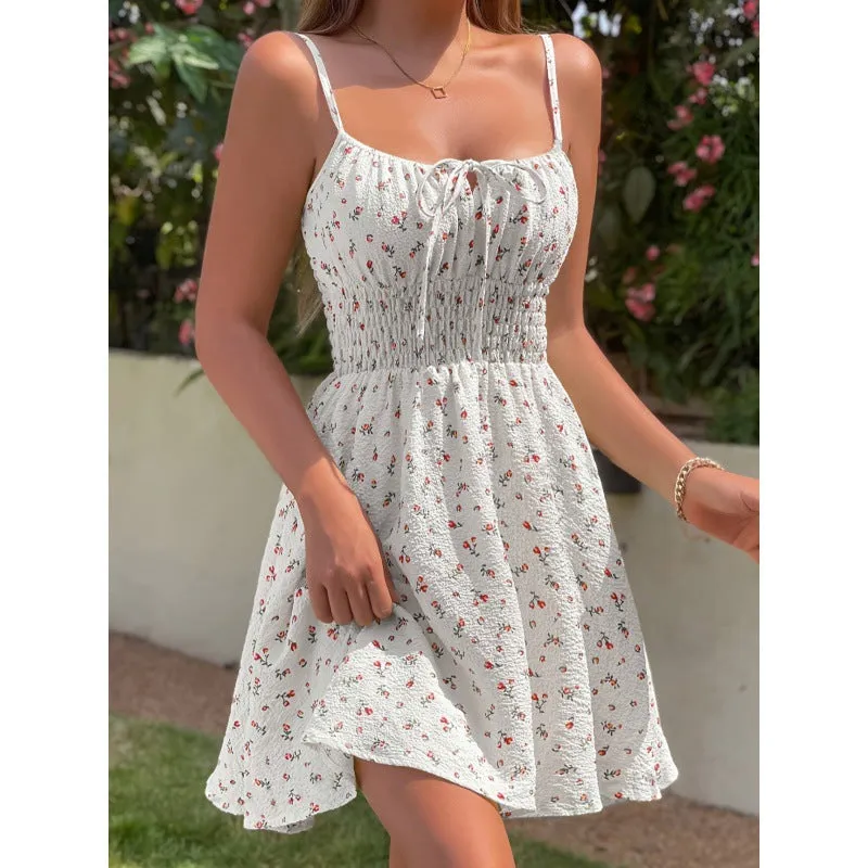 Darianrojas summer outfits inspo Summer New Waist Swing Slimming Small Floral Strap Dress