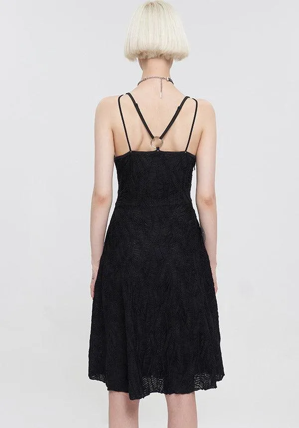 Devil Fashion Gothic Lace Slip Dress - Black with Harness Straps and Side Slits