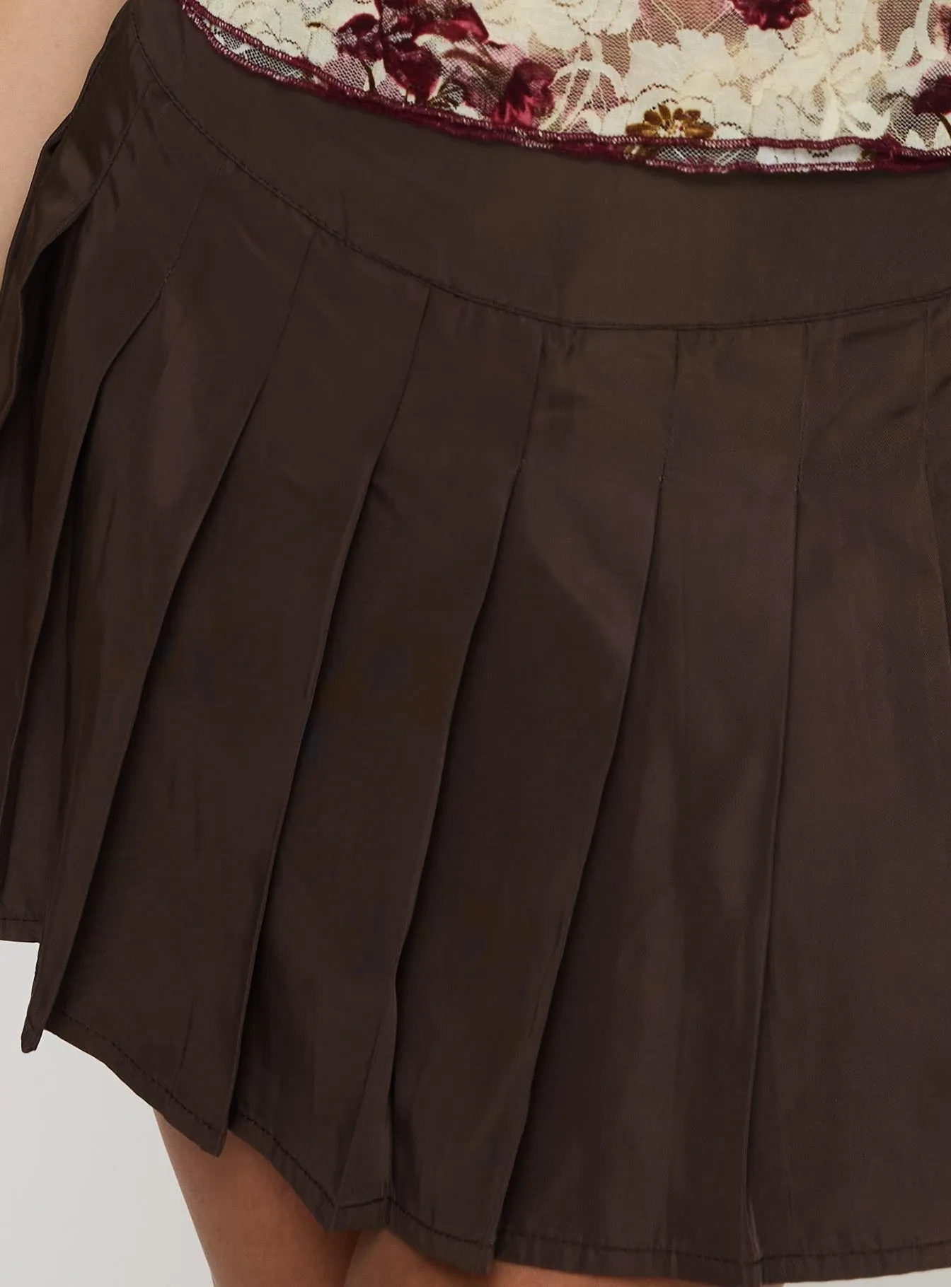 Dorofia Pleat Mini Skirt Chocolate Brown