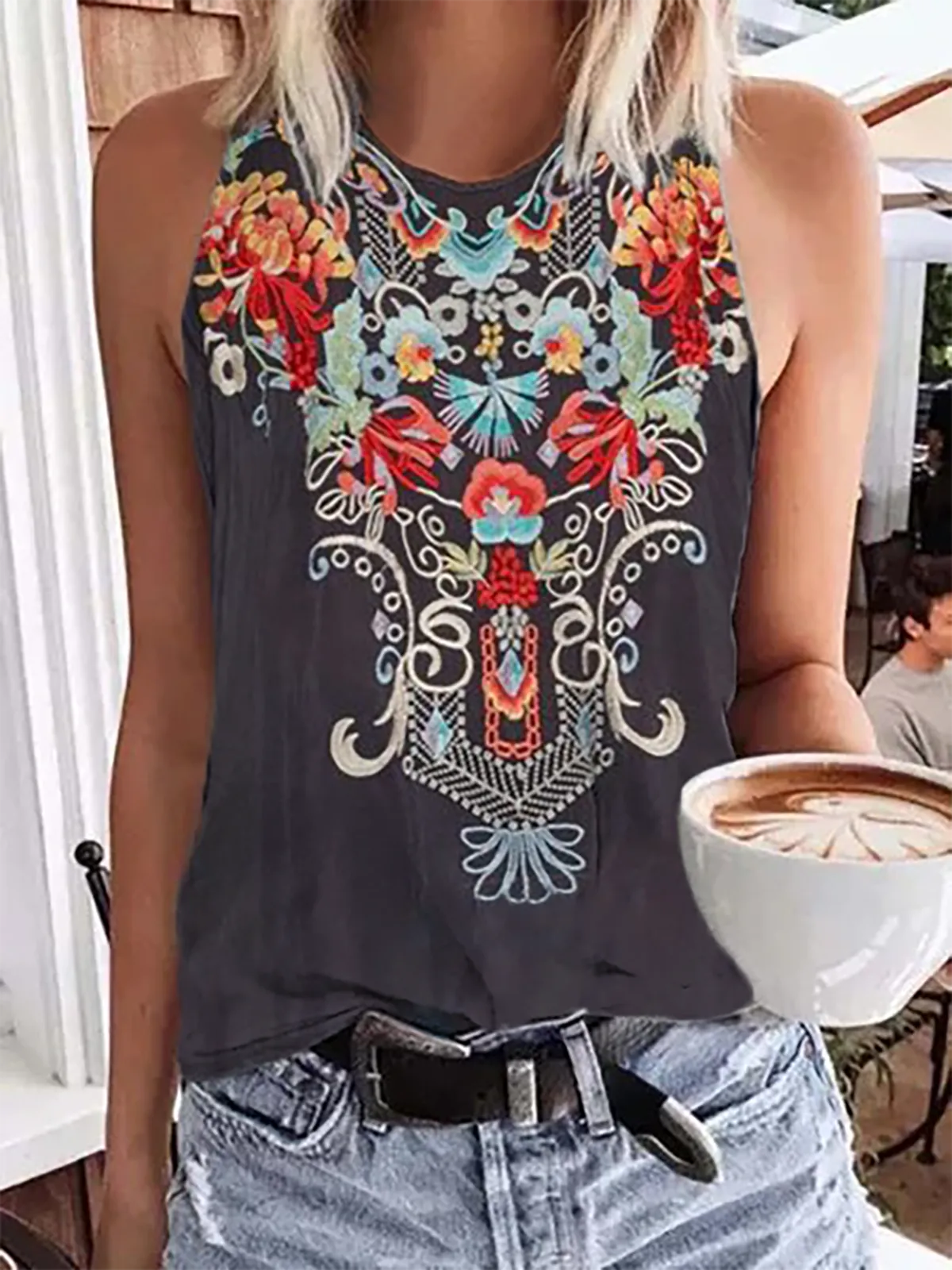 Dunnmall Plus size Sleeveless Boho Shirts & Tops