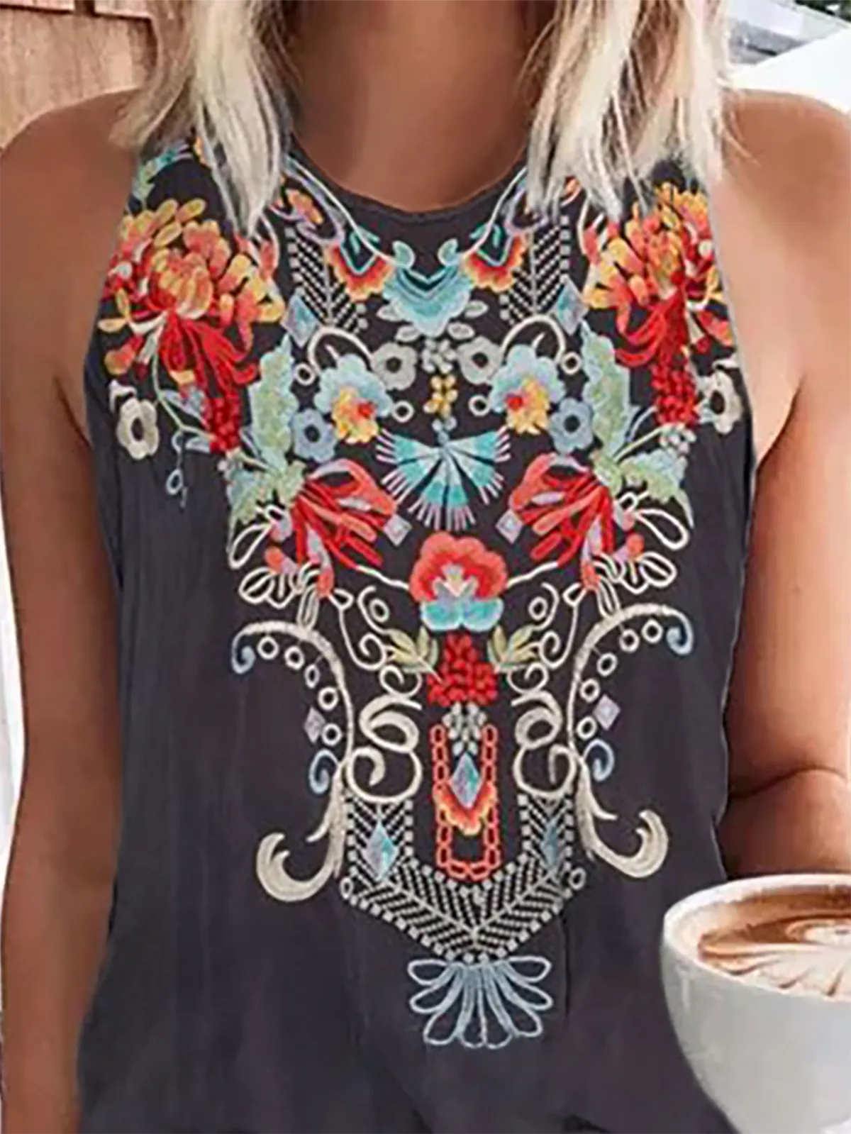 Dunnmall Plus size Sleeveless Boho Shirts & Tops