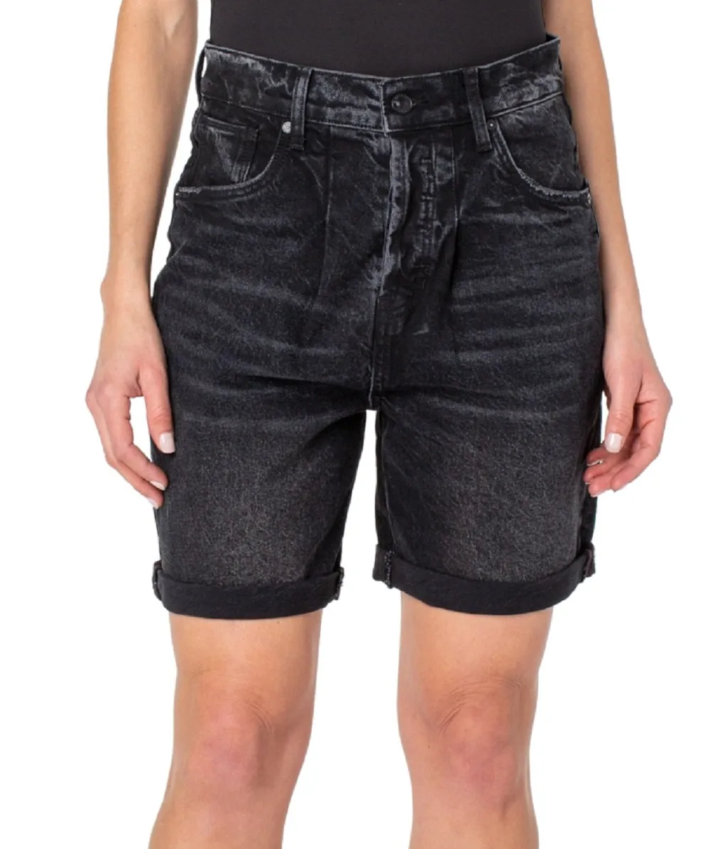 Earnest Sewn Women's Cuffed Pleated Denim Shorts Gray