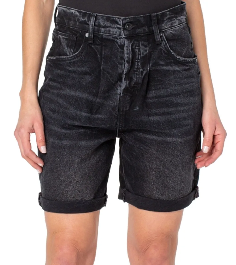 Earnest Sewn Women's Cuffed Pleated Denim Shorts Gray