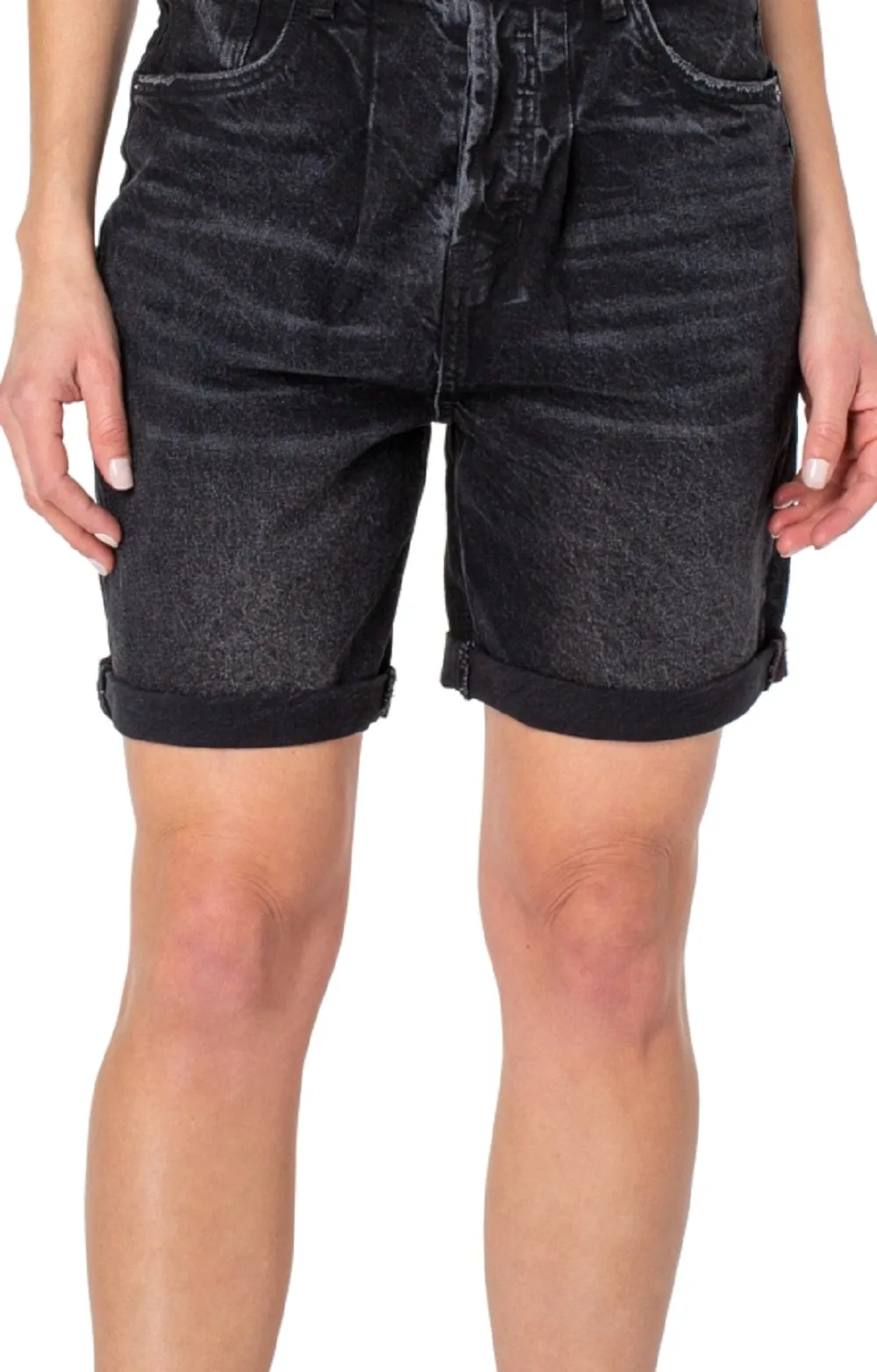 Earnest Sewn Women's Cuffed Pleated Denim Shorts Gray