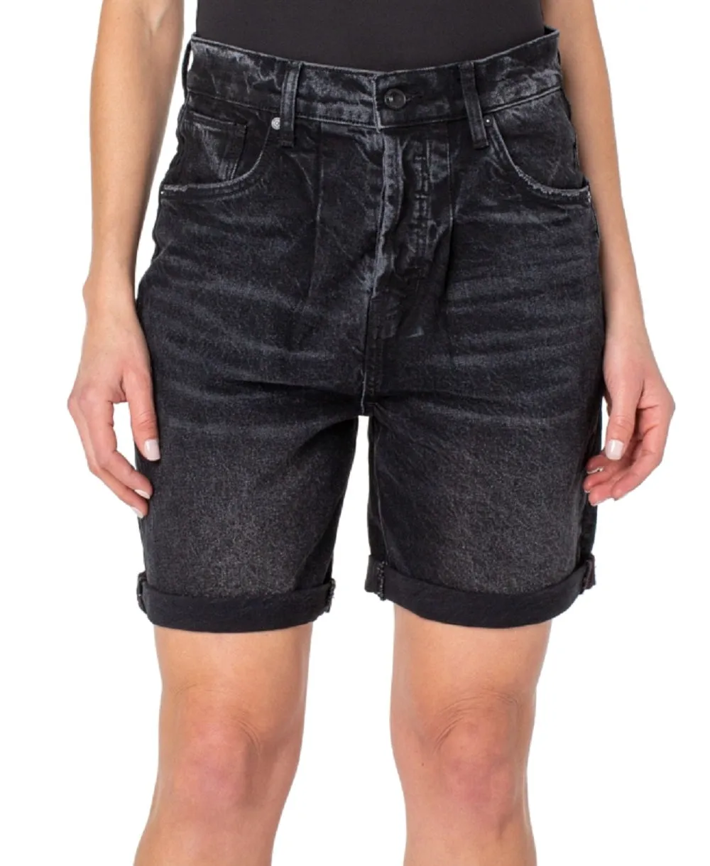 Earnest Sewn Women's Cuffed Pleated Denim Shorts Gray